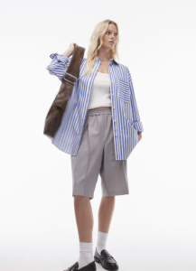 Topshop oversized shirt in blue wide stripe